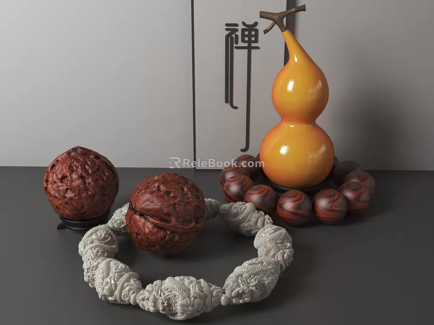 New Chinese Handstring Wen Play Walnut Handstring Gourd 3d model