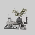 Decorative Ornament Set With Vase Greenery Books Diffuser And Candle Holder 3d model