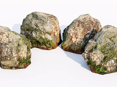 Natural Stone and Wood Elements in Decorative Arrangement with Mossy and Textured Surfaces 3d model