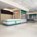 Modern Elevator Hallway With Multiple Doors White Wooden Walls Green Handrails And Ceiling Lights