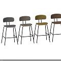 Modern Bar Stools with Brown Gray Beige Seats Black Metal Frame and Backrest Design