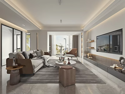 Modern Living Dining Room Interior Design With Sofa Coffee Table TV And Area Rug 3d model