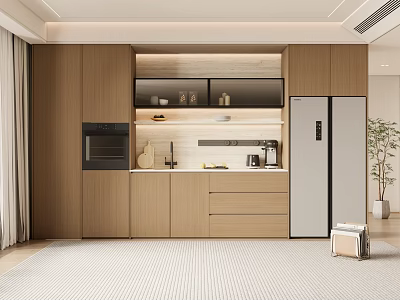Modern Wooden Wine Cabinet With Glass Display Shelves And Storage Space In Interior 3d model