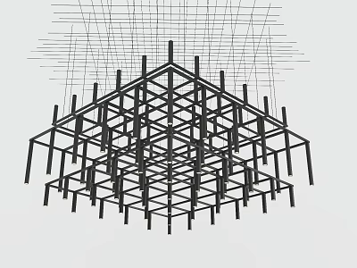 Modern Black Geometric Chandelier With Structural Framework And Abstract Lines 3d model