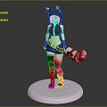 Game Movie Character 3D Model With Blue Hair Cat Ear Hat Black Outfit Striped Tail