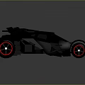 Black Batmobile With Large Wheels Red Rims Angular Powerful Design On Reflective Surface 3d model