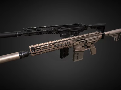 High Quality Tactical Rifles Featuring Black And Tan Finish With Modern Design 3d model