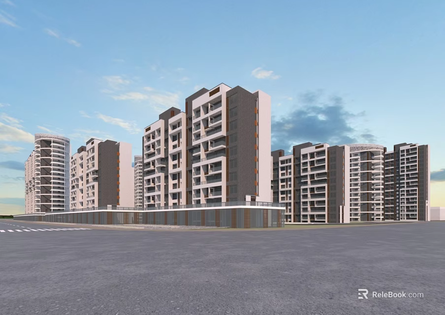 Modern High Rise Residential Buildings Exterior Design With Balconies And Blue Sky 3d model 