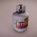 Silver Gray LPG Cylinder With Red Valve And Warning Label On Metal Surface