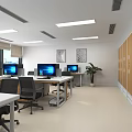 Modern Open Office Space Interior With Desks Computers Chairs Lockers And Plants 3d model