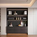 Modern Display Cabinet With Books Decorative Bottles Fruits And Plant Lighting Design