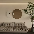 Modern Wall Decor with Circular White and Brown Shapes and Strip Light in Living Room