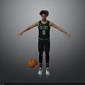 Man in Celtics Basketball Jersey Number 9 Standing with Arms Outstretched and Basketball