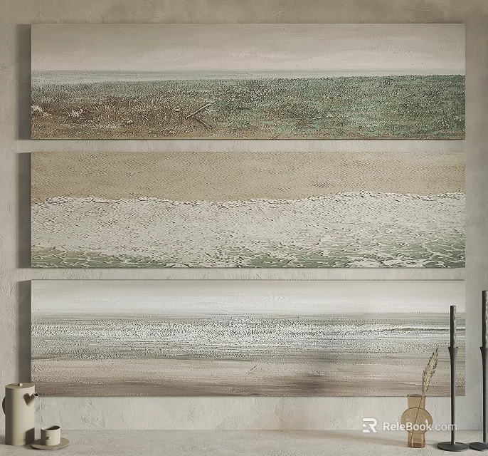 Beach Landscape Wall Art With Ocean Waves Sandy Shore And Soft Tones 3d model 