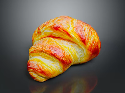 Freshly Baked Croissant With Golden Brown Flaky Layers And Shiny Surface On Dark Background 3d model