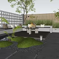 Stylish Courtyard Garden Design With Fire Pit Outdoor Sofa Green Plants And Stone Flooring