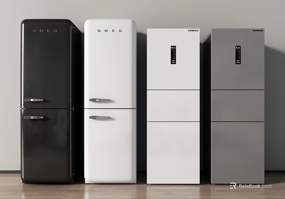 Stylish Modern Refrigerators in Multiple Colors for Home Kitchen Use 3d model 
