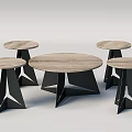 Modern Coffee Table With Round Marble Top And Geometric Black Metal Legs