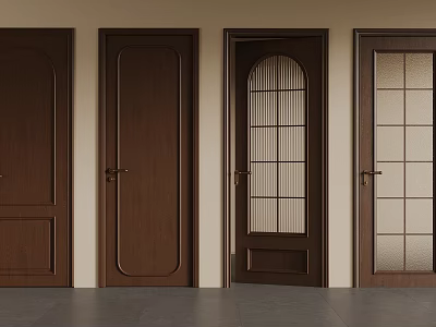 Wooden Hinged Doors With Various Panel And Glass Designs For Interior Use 3d model