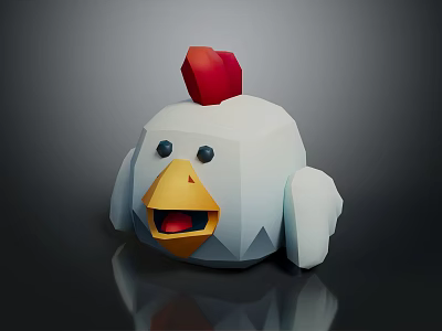 Low Poly Style Chicken Character With Red Comb And Yellow Beak 3d model