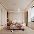 Elegant Bedroom Interior Design With Comfortable Bed Large Window And City Skyline View 3d model
