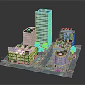 Architectural Model Featuring Modern And Low Rise Buildings With Varied Roof Designs And Street Layout
