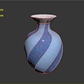 Blue Iridescent Carved Vase with Twisted Spiral Pattern and Glossy Sculpted Finish