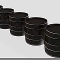 Black Wooden Storage Barrels With Stripes Arranged In A Row For Home Use
