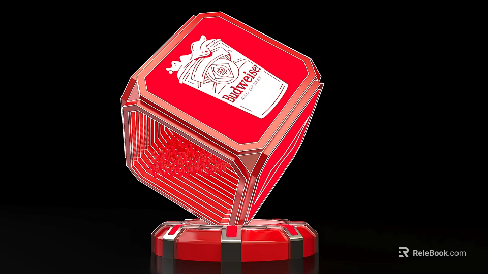 Red Geometric Cube Trophy With Schneider Electric Logo And Modern Design Base 3d model 