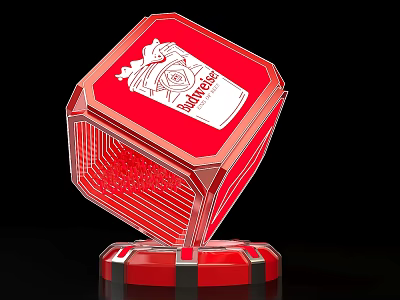 Red Geometric Cube Trophy With Schneider Electric Logo And Modern Design Base 3d model