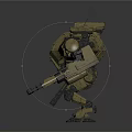 Armored Mech Robot With Yellow Gray Armor And Mechanical Combat Weapons