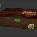 Vintage Wooden Box With Brass Metal Lock And Colorful Decorative Sticker