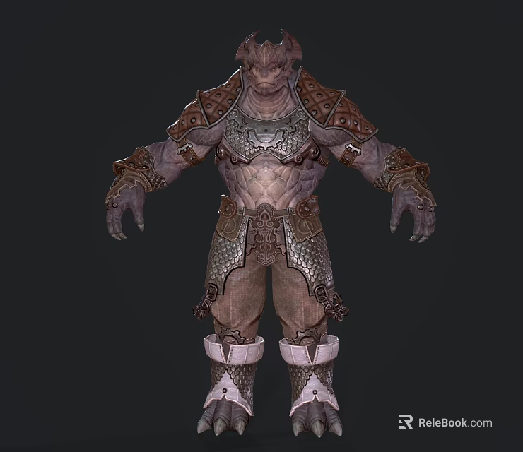 Horned Muscular Game And Movie Character With Armored Body And Fantasy Style Leather Armor 3d model 