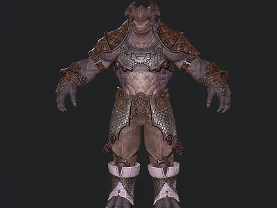Horned Muscular Game And Movie Character With Armored Body And Fantasy Style Leather Armor 3d model