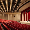 Modern Theater Interior With Red Seats Stage And Grand Piano