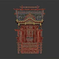 Traditional Red Pavilion Architecture With Carved Decorations Tile Roof And Staircase Railings