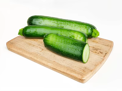 Fresh Green Zucchini on Wooden Cutting Board with Sliced Half 3d model