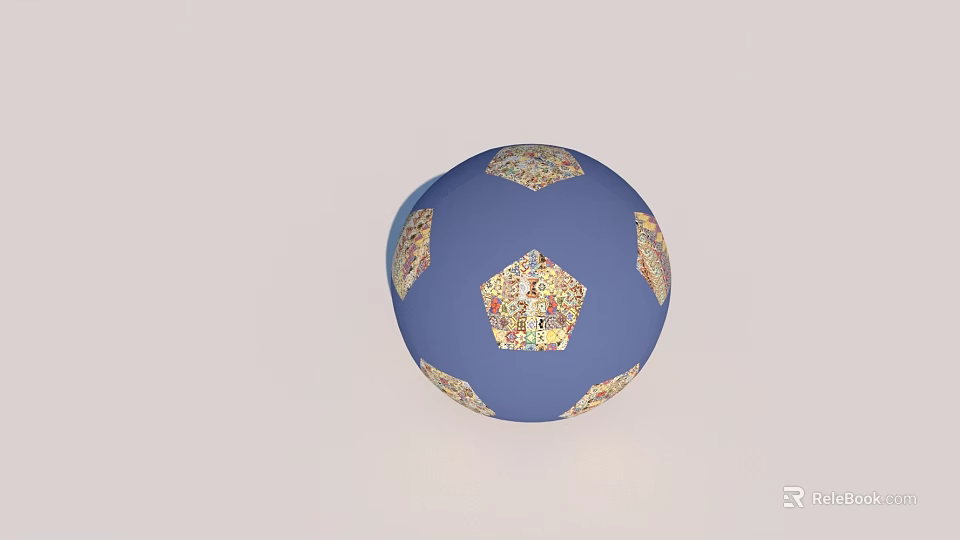 Blue Sports Ball With Gold And Colorful Decorative Patterns For Sports Activities 3d model 