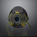 Futuristic Mechanical Device With Circular Gray Yellow Design Blue Lens Core And Support Structures