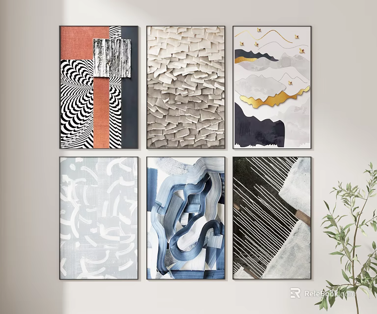 Abstract Wall Art Collection With Modern Geometric Patterns For Home Decor 3d model