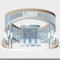 Modern Exhibition Booth With Circular Design Transparent Walls And Lighted LOGO Center