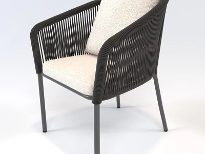 Modern Single Chair with Black Rattan Frame Beige Cushioned Seat and Metal Legs 3d model