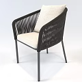 Modern Single Chair with Black Rattan Frame Beige Cushioned Seat and Metal Legs