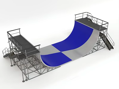 Outdoor Skateboard Play Equipment With Metal Frame Blue Gray Ramp Surface Stairs And Platforms 3d model