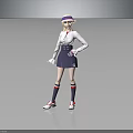 Human Female Character Wearing Purple White Hat White Shirt And Navy Blue Suspender Skirt