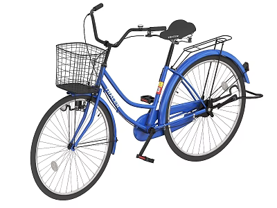 Classic Blue Bicycle With Front Basket And Rear Rack For Daily Commuting 3d model