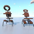 Brown Leather Medical Examination Chairs With Metal Frames And Circular Headrests