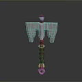 Ornate War Hammer Weapon With Red Silver Design Intricate Patterns And Crystal Base