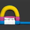 Colorful Inflatable Play Equipment Featuring Pink Blue Green Yellow Rings And Long Slide Design