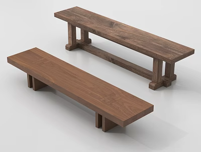 Walnut Wood Benches with Simple Design and Sturdy Structure for Home Seating 3d model